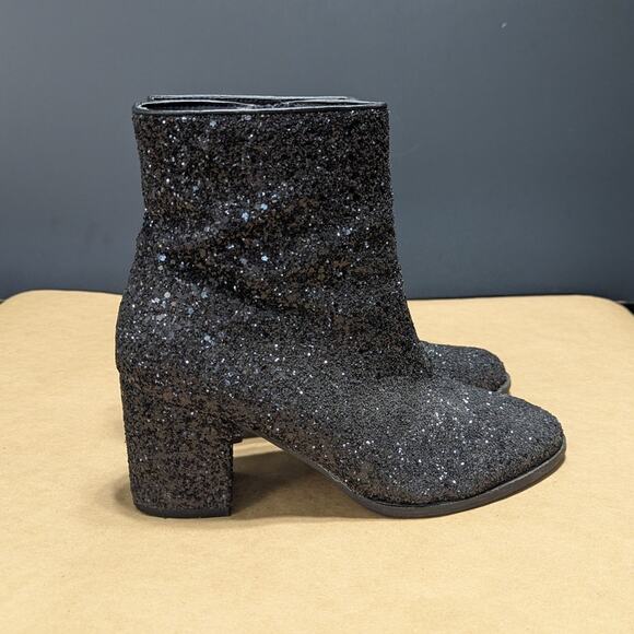 Corkys Razzle Dazzle Black Glitter Ankle Booties Heeled Boots Womens 8 Hey Girl - Picture 4 of 7